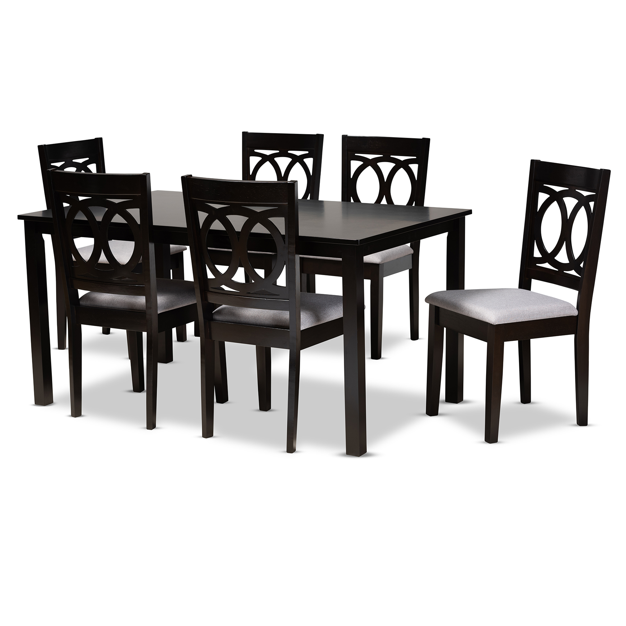 Baxton Studio Lenoir Modern and Contemporary Grey Fabric Upholstered Espresso Brown Finished Wood 7-Piece Dining Set